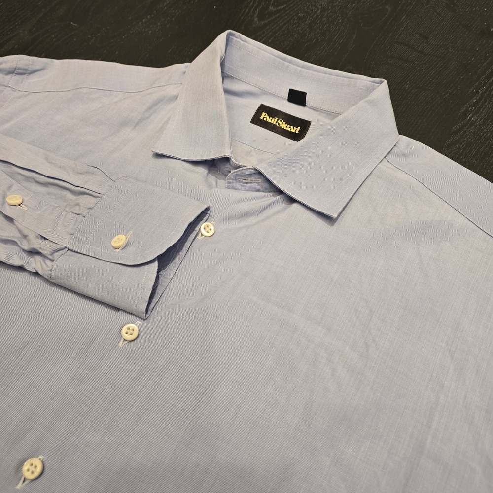 Paul Stuart Mens Blue Cotton Dress Shirt Made in Italy Size 17.5 L‎ Large
